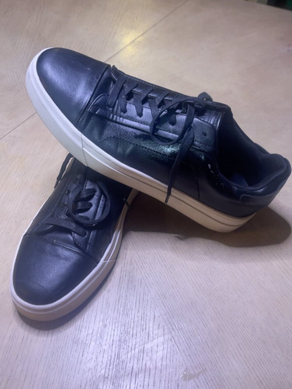 Calvin Klein Black Leather Low-Top Sneakers with White Platform Sole